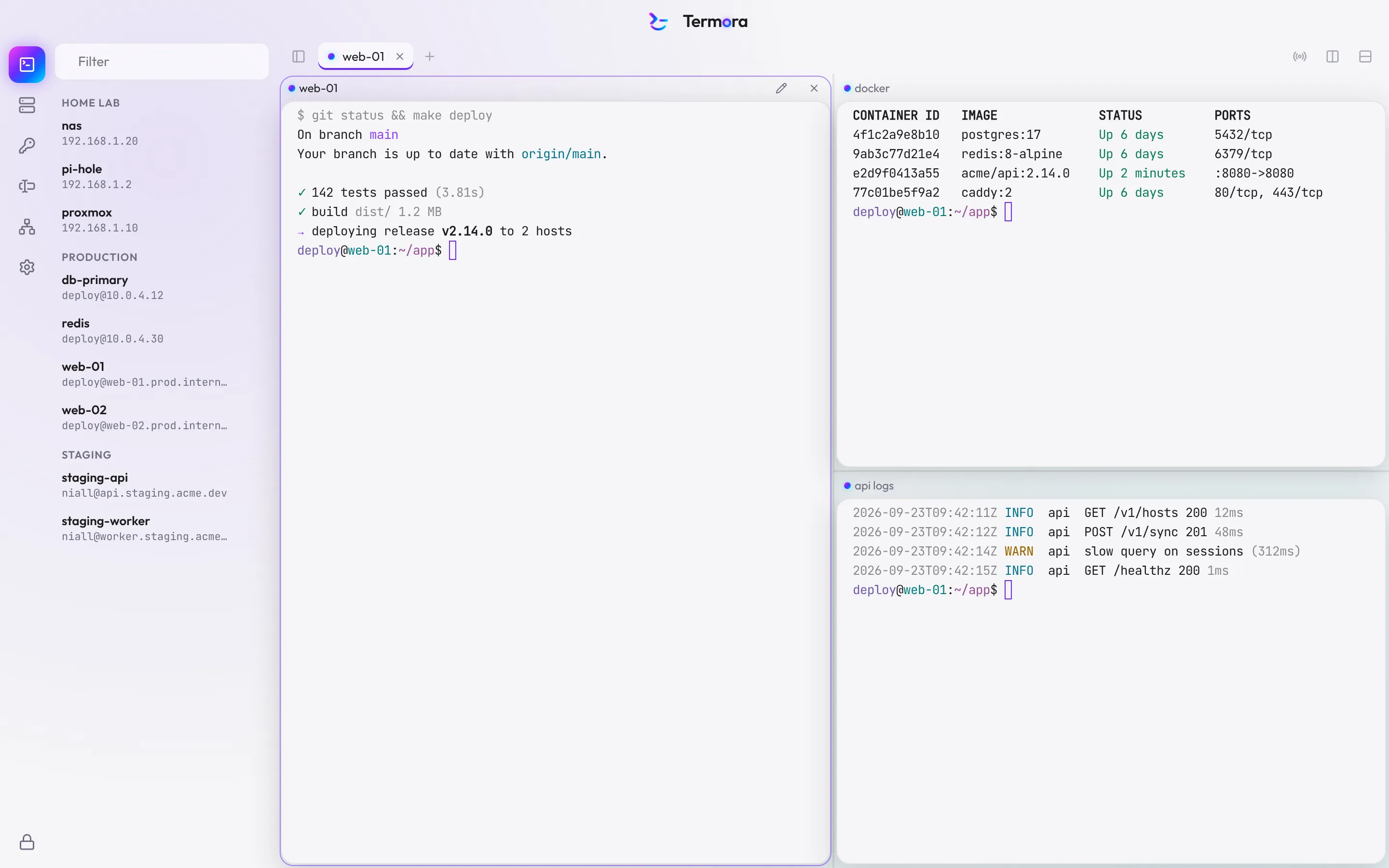 The Termora workspace with the Light theme