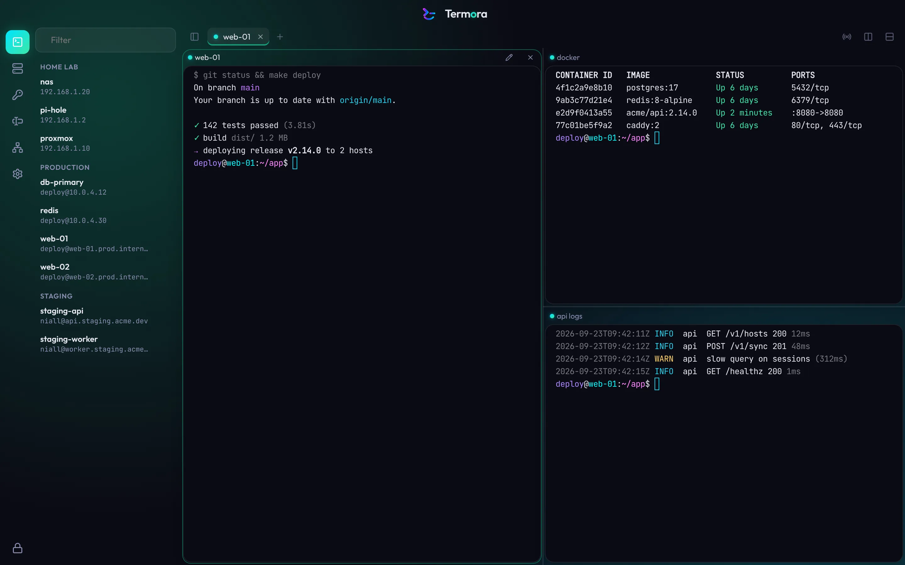 The Termora workspace with the Mint accent